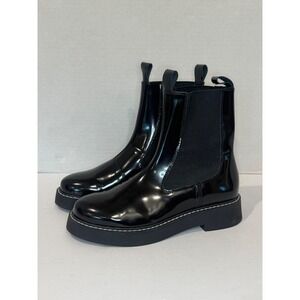 Pilcro Anthropologie Chelsea Boots Sz 38 Black Patent Leather Platform Lug Sole